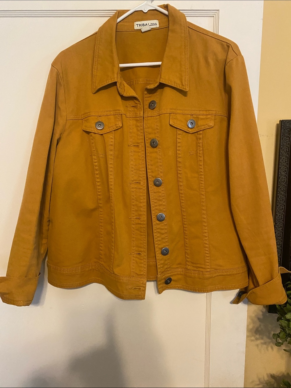 Tribal Mustard Yellow Button-Front Jean Jacket